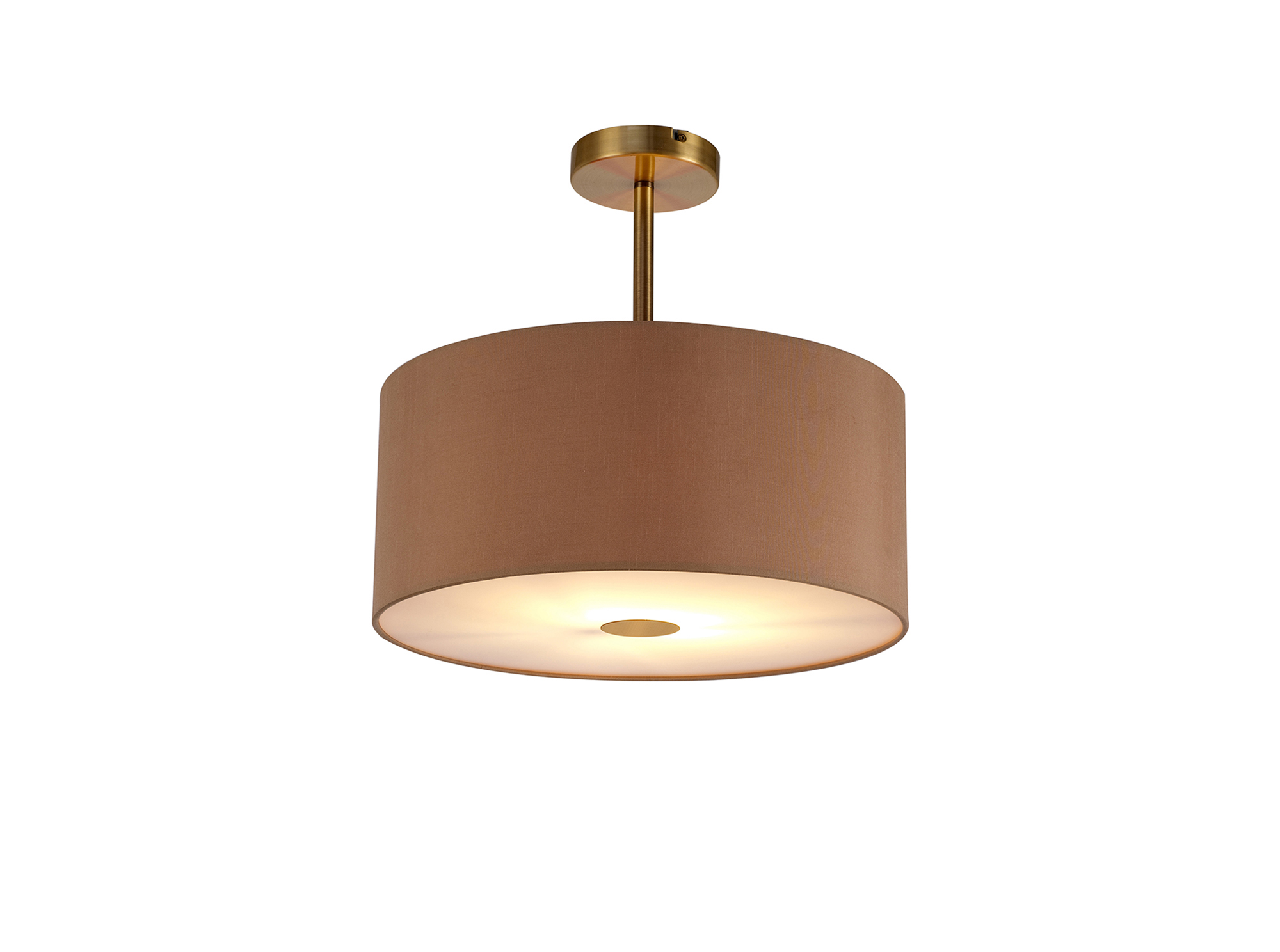 DK0180  Baymont 40cm Semi Flush 1 Light Antique Brass, Antique Gold/Ruby, Frosted Diffuser